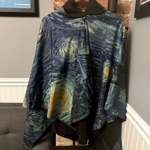 Rain Caper Starry Night Reversible Hooded Cape Lightweight Van Gogh Starry Night
